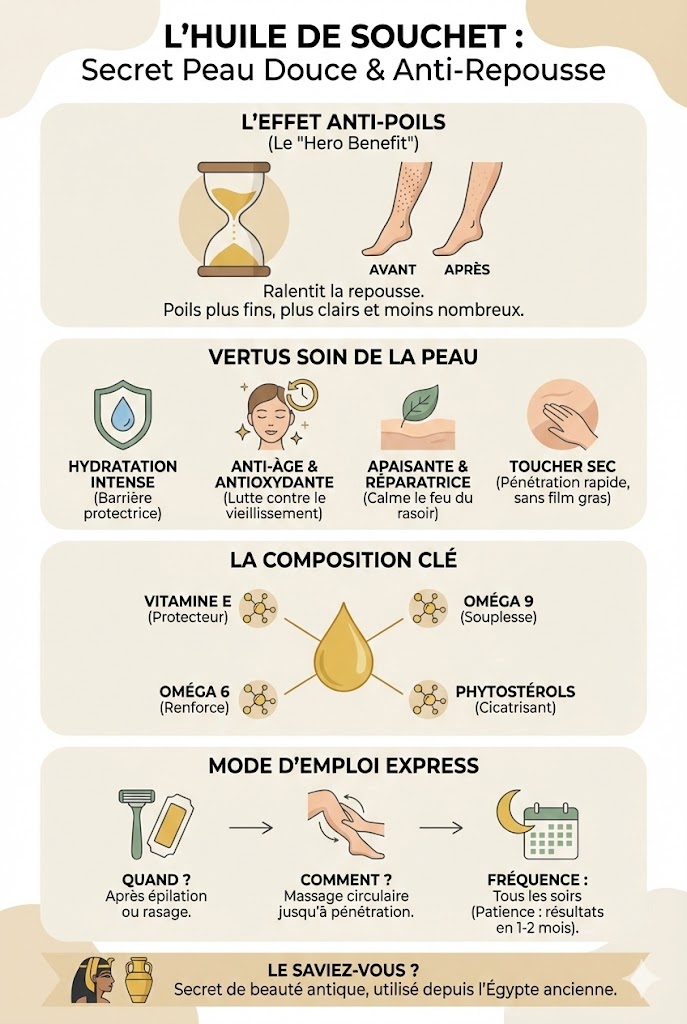infographie les bienfaits de l'huile de souchet